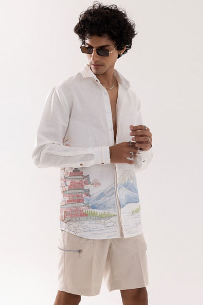 Ivory embroidered linen shirt