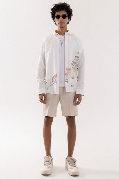 Ivory linen embroidered shirt