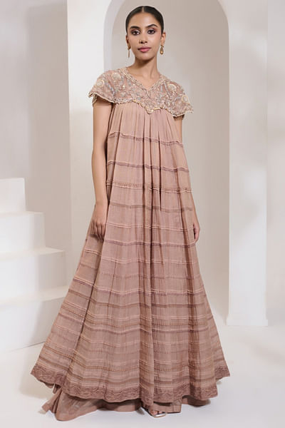 Dusky pink embroidered anarkali