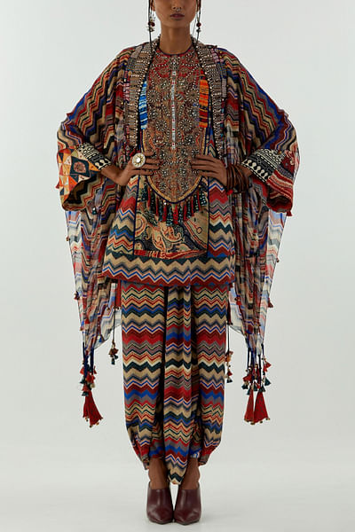 Chevron printed tunic and jacket set