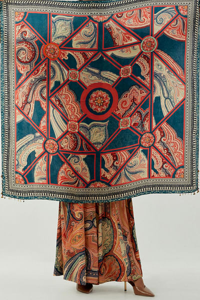 Printed and tribal tassel scarf