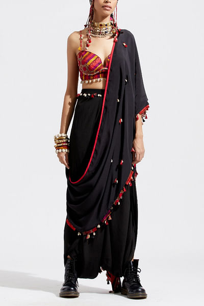 Black draped sari