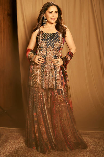 Multicolour embroidered dress and sharara set