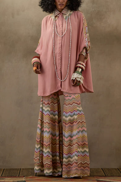 Shell pink printed shirt and sharara set