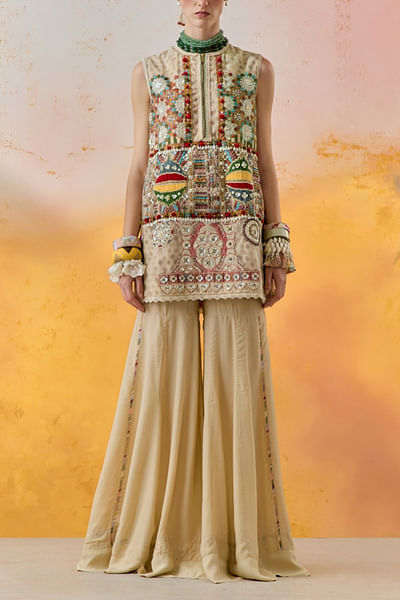 Multicolour embroidered top and sharara