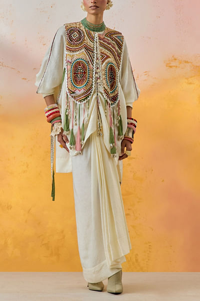 White embroidered gilet and skirt set