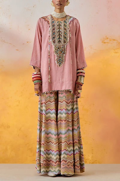 Shell pink printed jacket and sharara