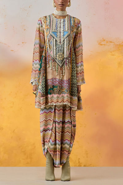 Multicolour geometric printed tunic set