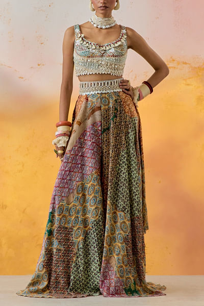 Multicolour geometric printed skirt and blouse