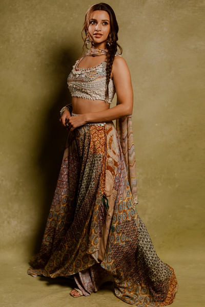 Multicolour geometric printed skirt set