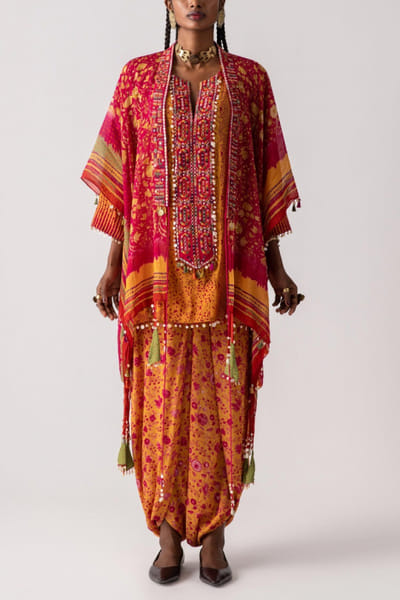 Aseem Kapoor Yellow printed kurta and draped pants ASEJUL21007