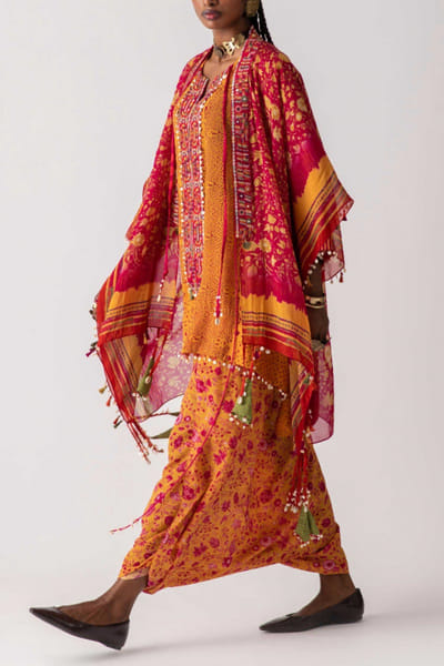 Aseem Kapoor Yellow printed kurta and draped pants ASEJUL21007