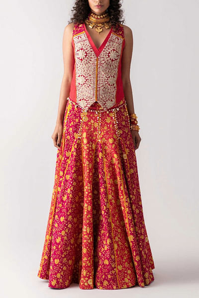 Pink resham embroidered lehenga set