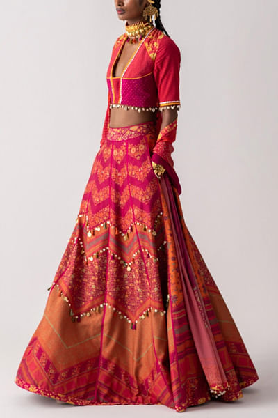 Multicoloured printed lehenga set