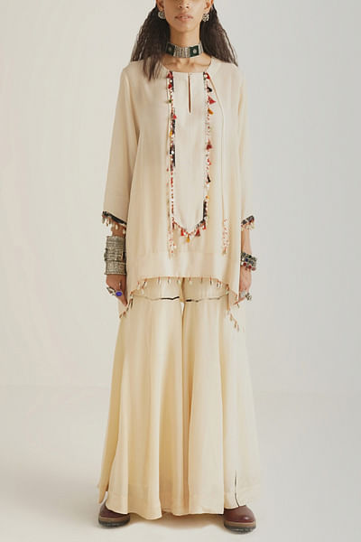 Ivory short kurta and sharara set