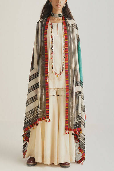Ivory short kurta sharara set
