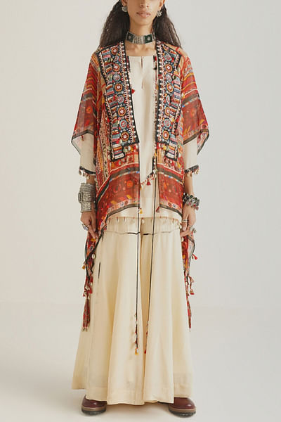 Ivory short kurta and jacket set