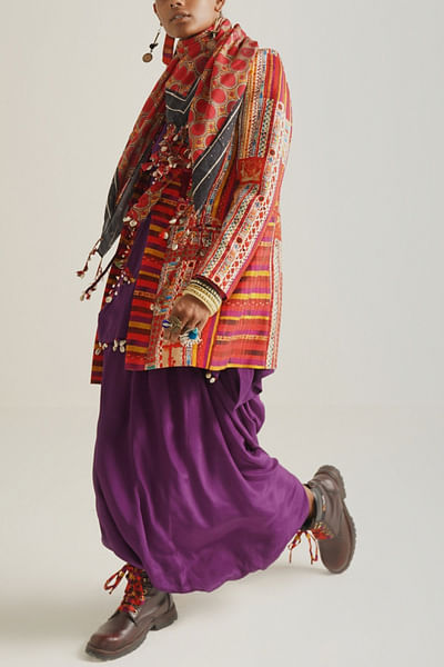 Purple short kurta and jacket set