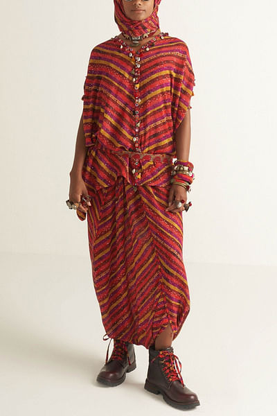 Multicolour printed tunic and trousers
