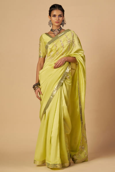 Lime green embroidered chanderi blouse