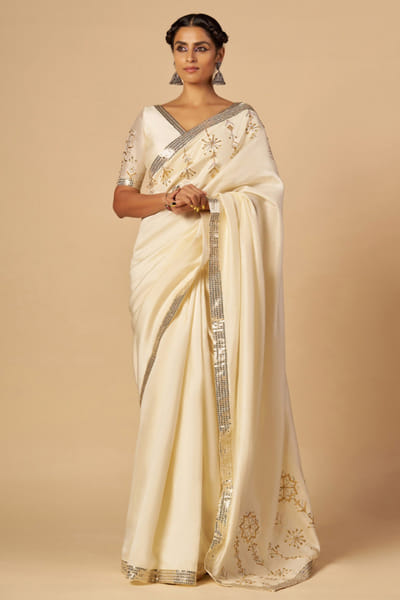 Off-white embroidered chanderi blouse