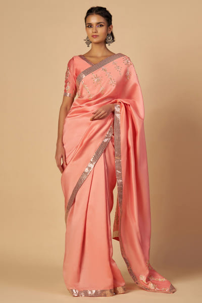 Pink embroidered chanderi blouse