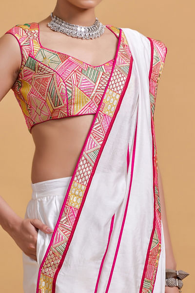 Multicolour geometric embroidered blouse
