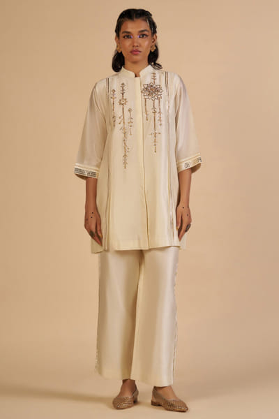 Off-white embroidered chanderi tunic