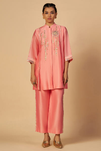 Pink embroidered chanderi tunic