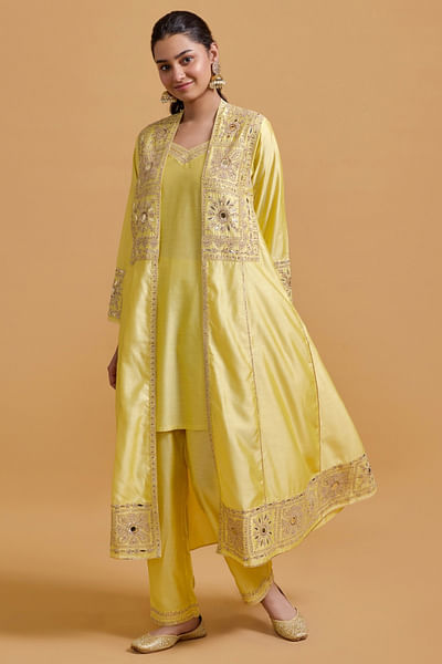 Yellow dori mirror embroidered coat set