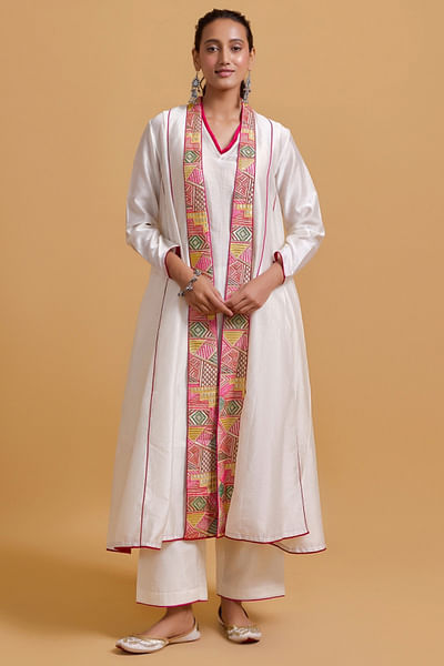 Off-white geometry embroidery jacket kurta set