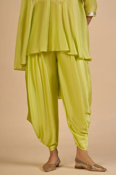 Lime green chanderi dhoti pants