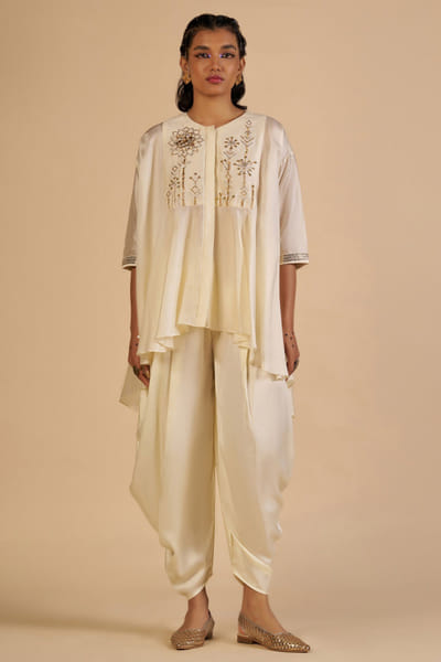 Off-white chanderi dhoti pants