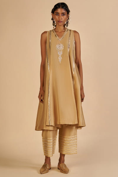 Light beige embroidered chanderi pants