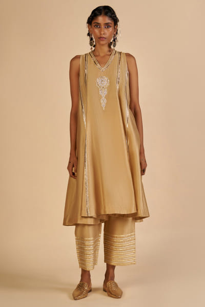 Light beige embroidered chanderi dress