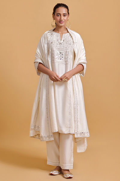 Off-white dori mirror embroidered dupatta