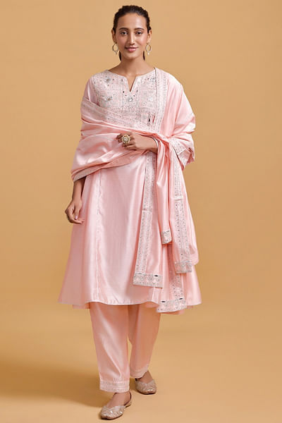 Pink dori mirror embroidered dupatta