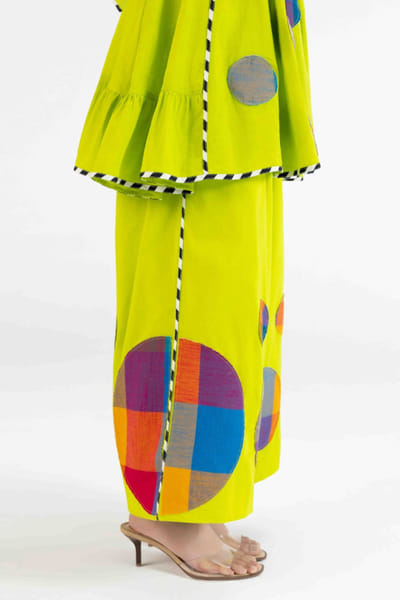 Gulabo by Abu Sandeep Lime green checks polka applique flared pants GULAJUL26D149170