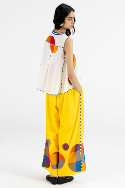 Gulabo by Abu Sandeep Yellow checks polka applique flared pants GULAJUL26D149169