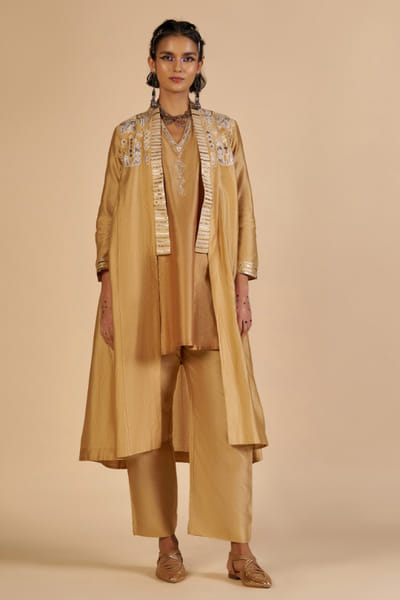 Light beige embroidered chanderi jacket