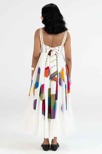 Gulabo by Abu Sandeep Off-white checks polka applique A-line dress GULAJUL26D149162