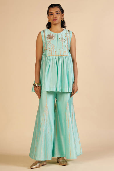 Aqua chanderi gharara pants