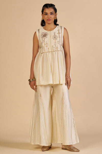 Off-white chanderi gharara pants