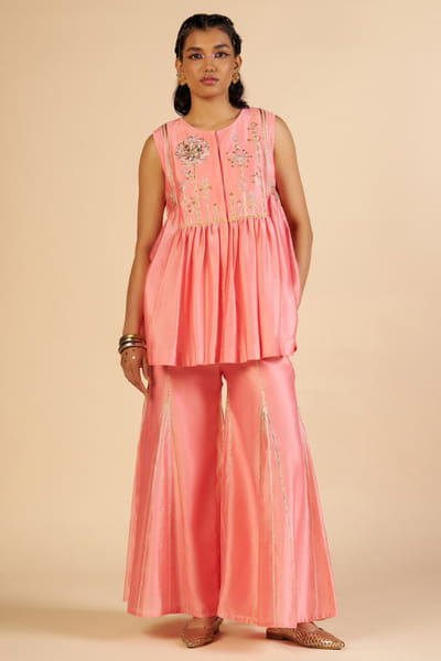 Pink chanderi gharara pants