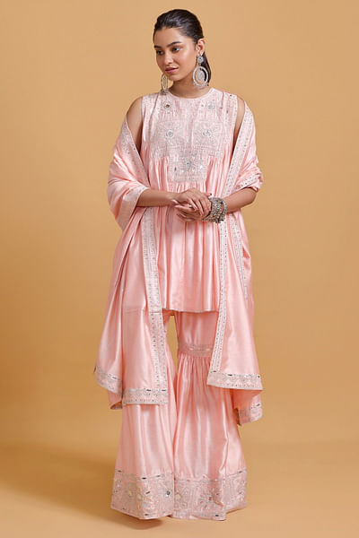 Pink dori mirror embroidered gharara set