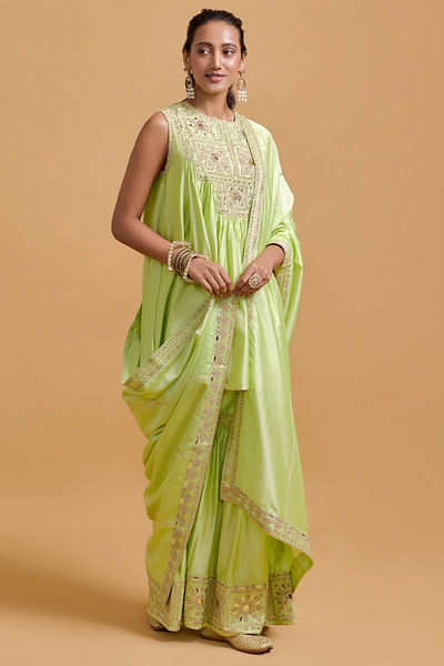 Pista dori mirror embroidered gharara set