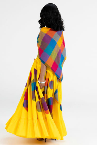 Gulabo by Abu Sandeep Yellow checks polka applique maxi skirt GULAJUL26D149172