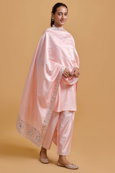Pink mirror dori embroidered dupatta