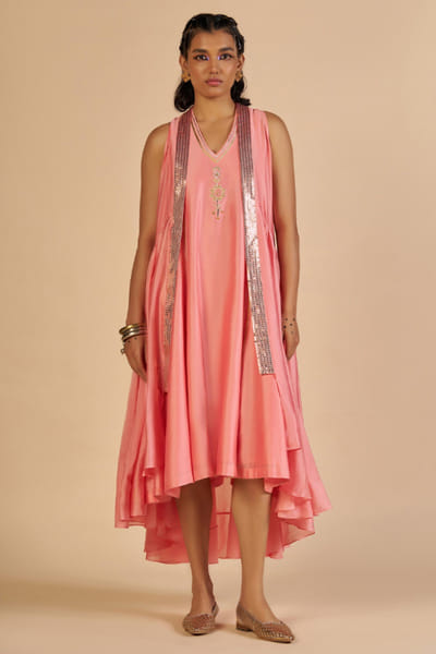 Pink chanderi dress