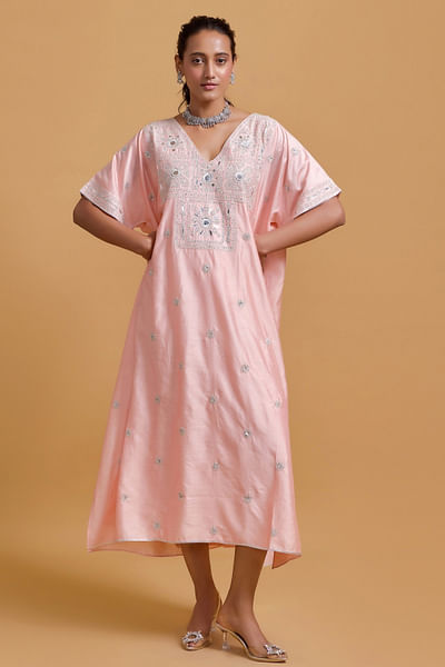 Pink dori mirror embroidered kaftan